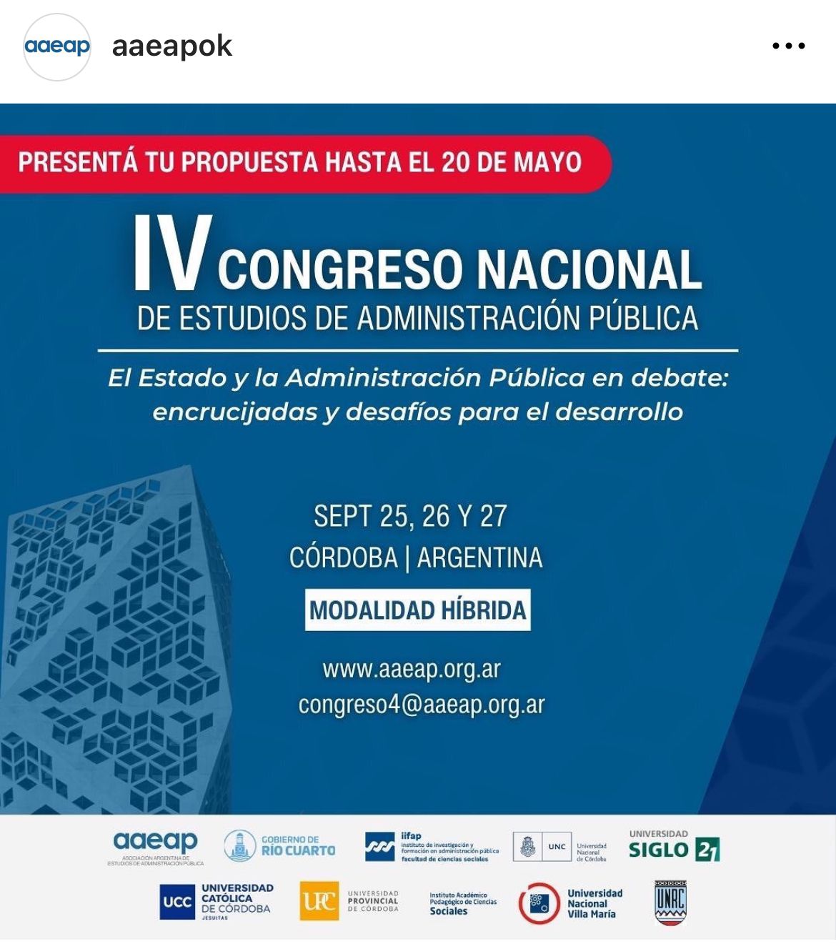 IV CONGRESO NACIONAL DE ESTUDIOS DE ADMINISTRACIÓN PÚBLICA - 25/09/2024 - 26/09/2024 - 27/09/2024
